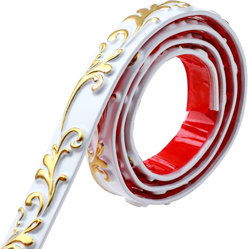 Duzzy Molding Trim Wall Trim, 16.4 Feet Self-Adhesive Flexible DIY Peel and Stick Crown Molding Ceiling Molding Suitable for Mirror Edge, TV Background Wall, Home Wall Decor(White and Gold) - Image 1